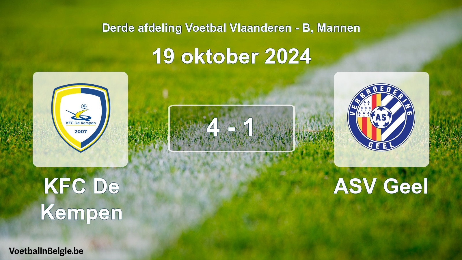 Gespeelde wedstrijd mannenvoetbal: KFC De Kempen - ASV Geel 4 - 1 (19 oktober 2024)