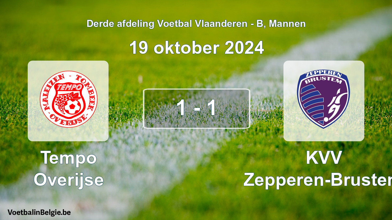 Gespeelde wedstrijd mannenvoetbal: Tempo Overijse - KVV Zepperen-Brustem 1 - 1 (19 oktober 2024)