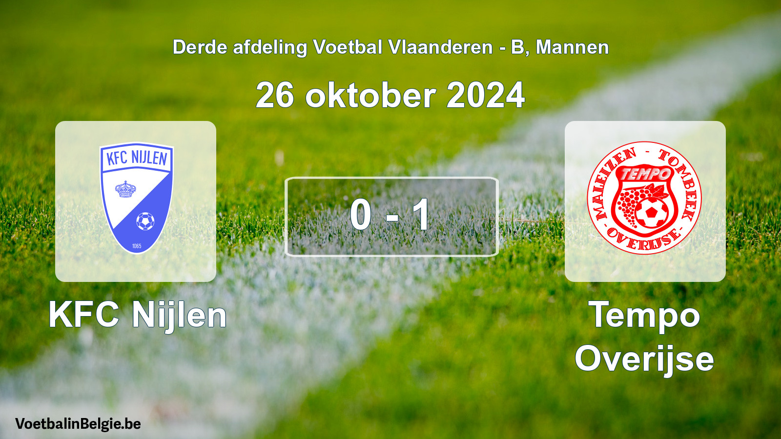Gespeelde wedstrijd mannenvoetbal: KFC Nijlen - Tempo Overijse 0 - 1 (26 oktober 2024)