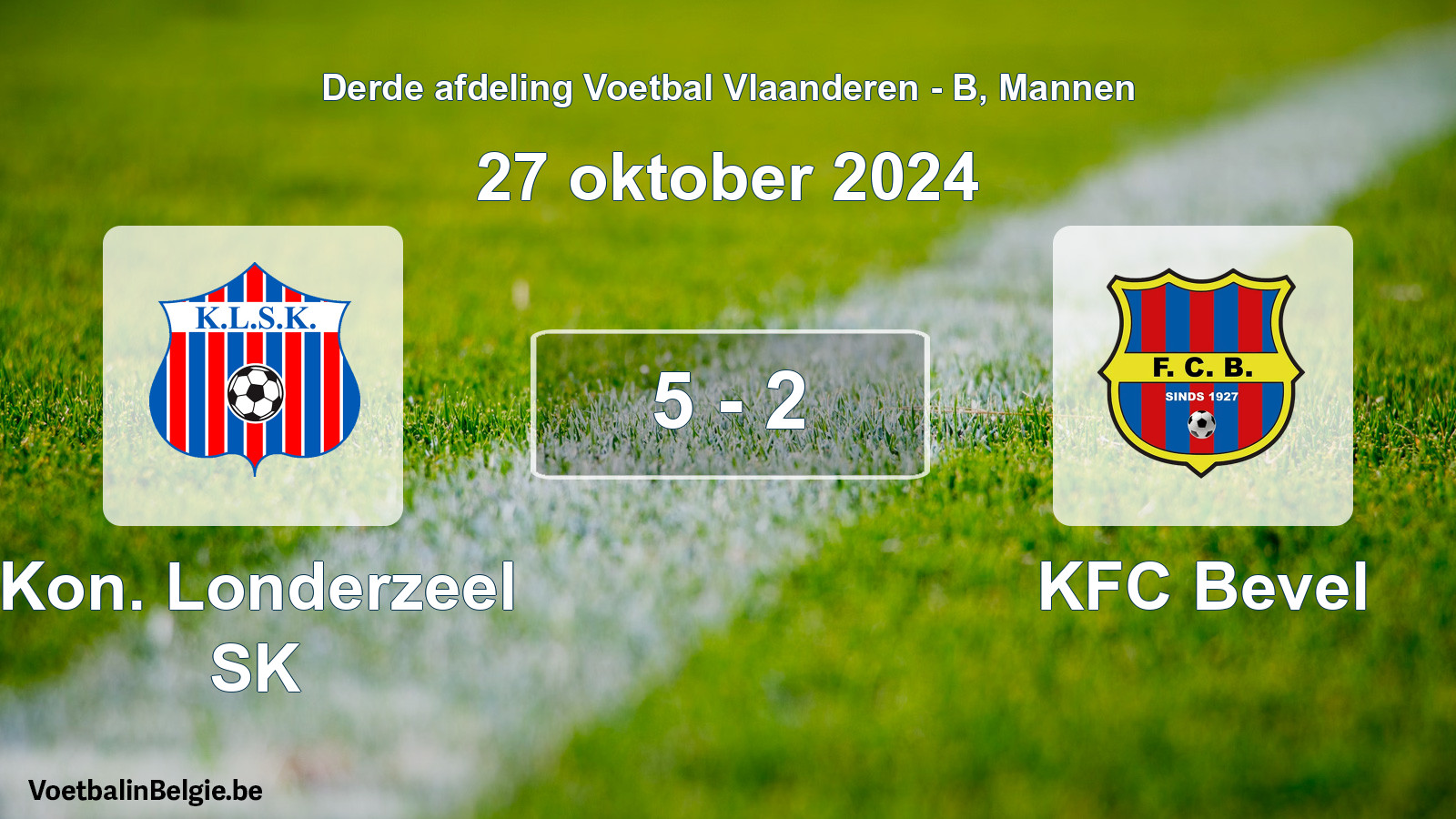 Gespeelde wedstrijd mannenvoetbal: Kon. Londerzeel SK - KFC Bevel 5 - 2 (27 oktober 2024)