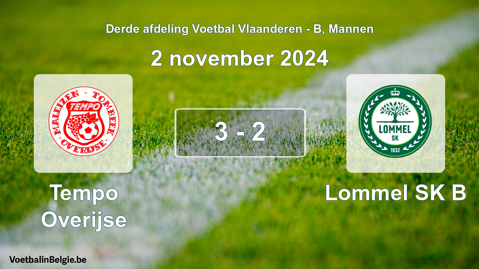 Gespeelde wedstrijd mannenvoetbal: Tempo Overijse - Lommel SK B 3 - 2 (2 november 2024)