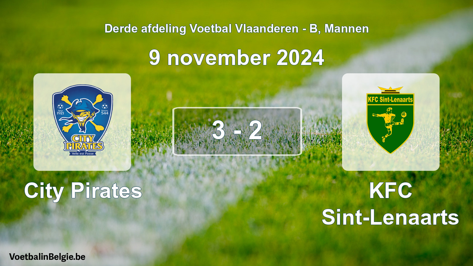 Gespeelde wedstrijd mannenvoetbal: City Pirates - KFC Sint-Lenaarts 3 - 2 (9 november 2024)