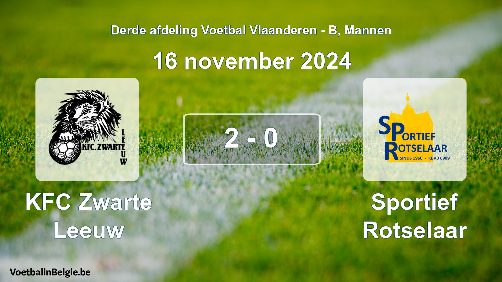 Gespeelde wedstrijd mannenvoetbal: KFC Zwarte Leeuw - Sportief Rotselaar 2 - 0 (16 november 2024)