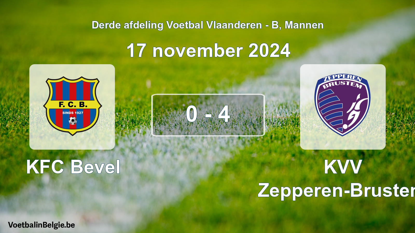 Gespeelde wedstrijd mannenvoetbal: KFC Bevel - KVV Zepperen-Brustem 0 - 4 (17 november 2024)