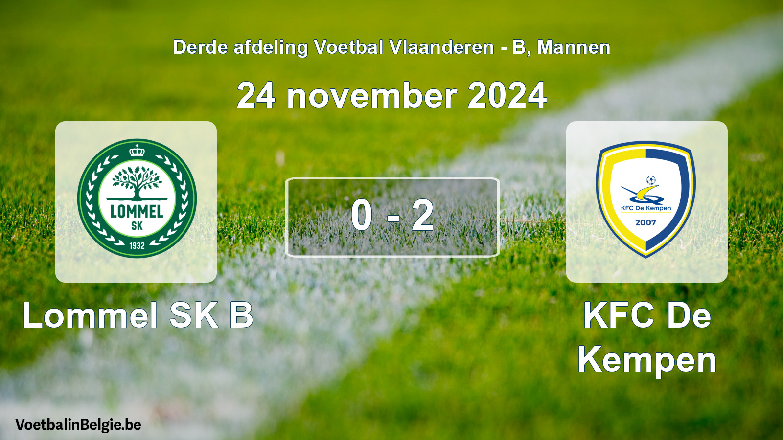 Gespeelde wedstrijd mannenvoetbal: Lommel SK B - KFC De Kempen 0 - 2 (24 november 2024)