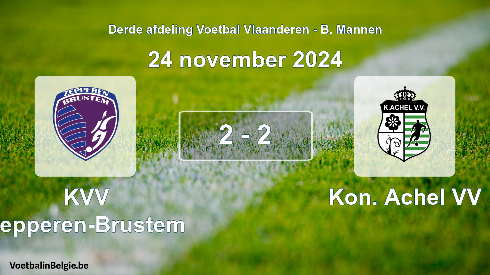 Gespeelde wedstrijd mannenvoetbal: KVV Zepperen-Brustem - Kon. Achel VV 2 - 2 (24 november 2024)