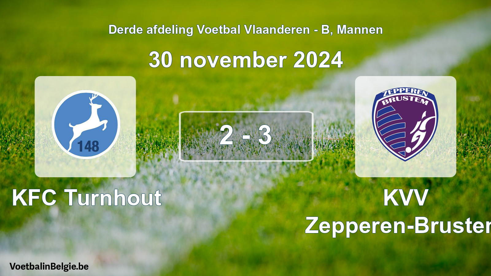 Gespeelde wedstrijd mannenvoetbal: KFC Turnhout - KVV Zepperen-Brustem 2 - 3 (30 november 2024)