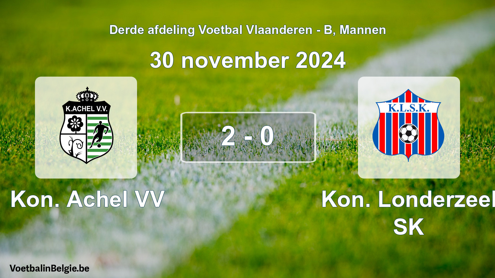 Gespeelde wedstrijd mannenvoetbal: Kon. Achel VV - Kon. Londerzeel SK 2 - 0 (30 november 2024)