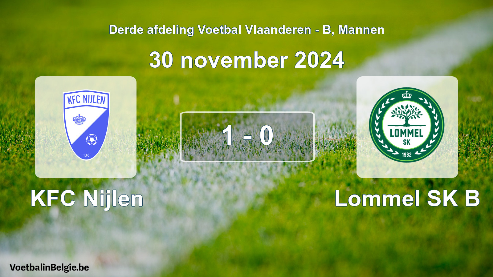 Gespeelde wedstrijd mannenvoetbal: KFC Nijlen - Lommel SK B 1 - 0 (30 november 2024)