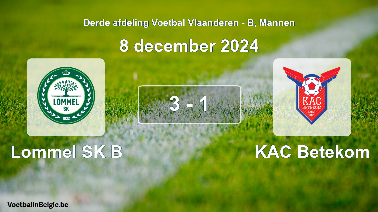 Gespeelde wedstrijd mannenvoetbal: Lommel SK B - KAC Betekom 3 - 1 (8 december 2024)