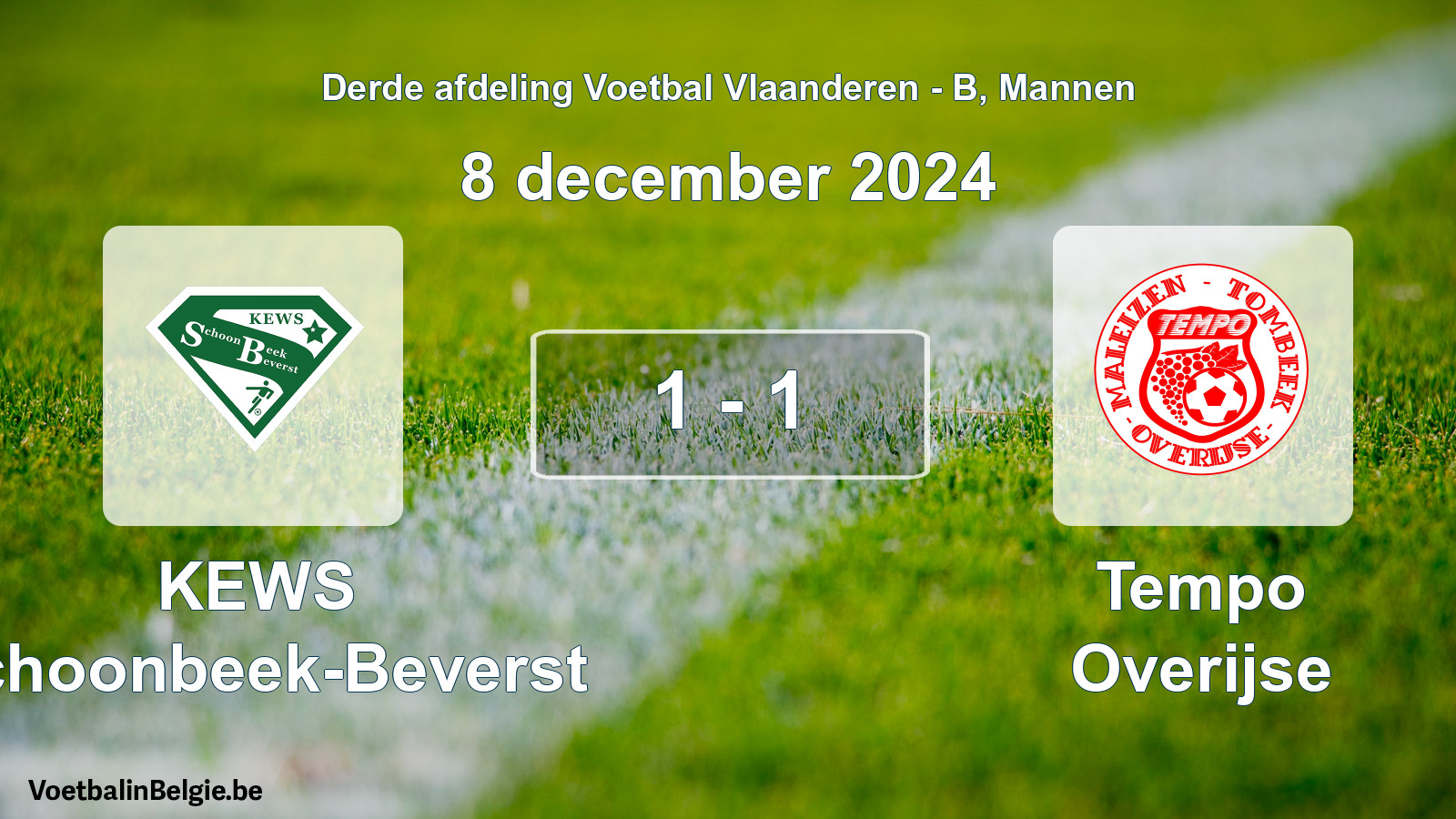 Gespeelde wedstrijd mannenvoetbal: KEWS Schoonbeek-Beverst - Tempo Overijse 1 - 1 (8 december 2024)