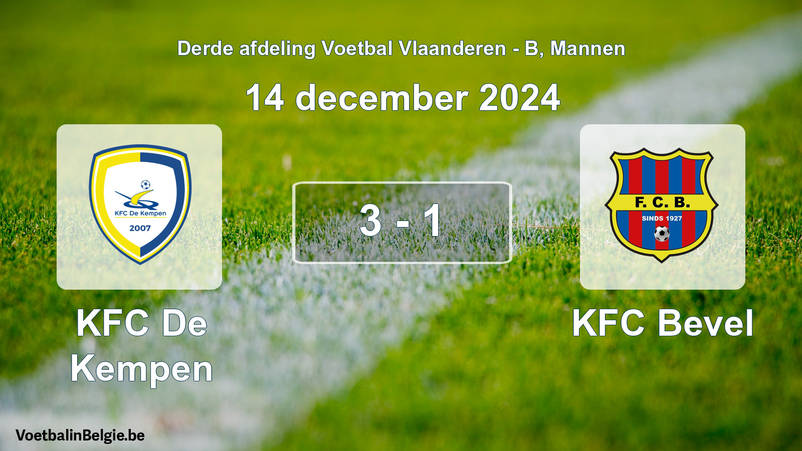 Gespeelde wedstrijd mannenvoetbal: KFC De Kempen - KFC Bevel 3 - 1 (14 december 2024)