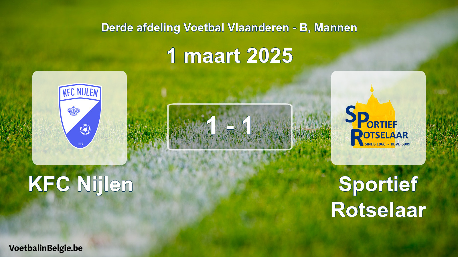 Gespeelde wedstrijd mannenvoetbal: KFC Nijlen - Sportief Rotselaar 1 - 1 (1 maart 2025)