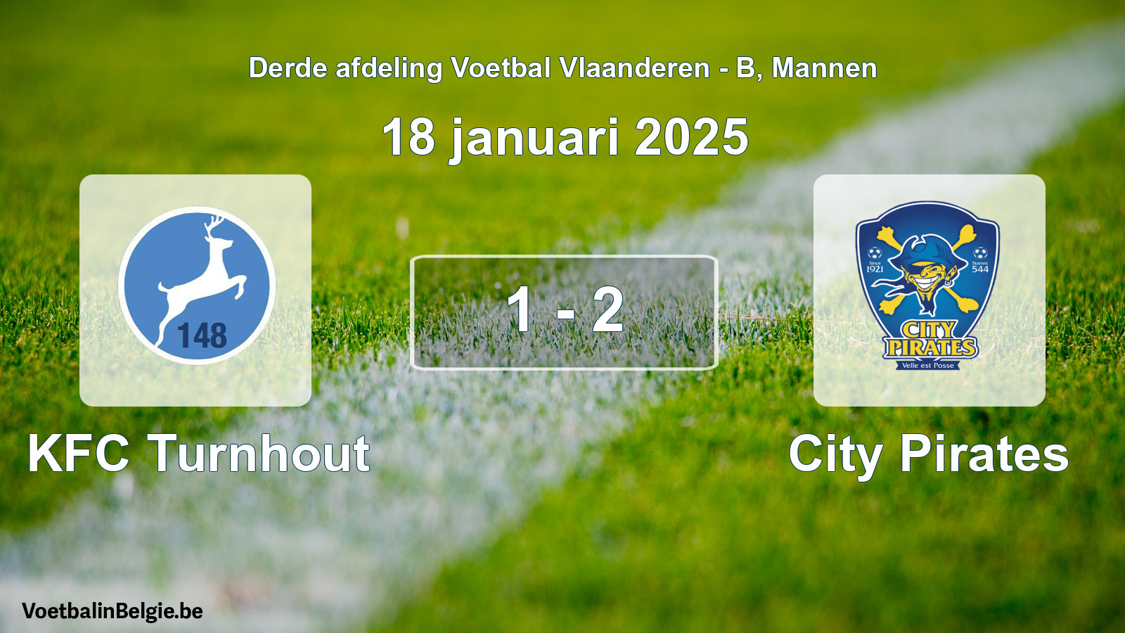 Gespeelde wedstrijd mannenvoetbal: KFC Turnhout - City Pirates 1 - 2 (18 januari 2025)
