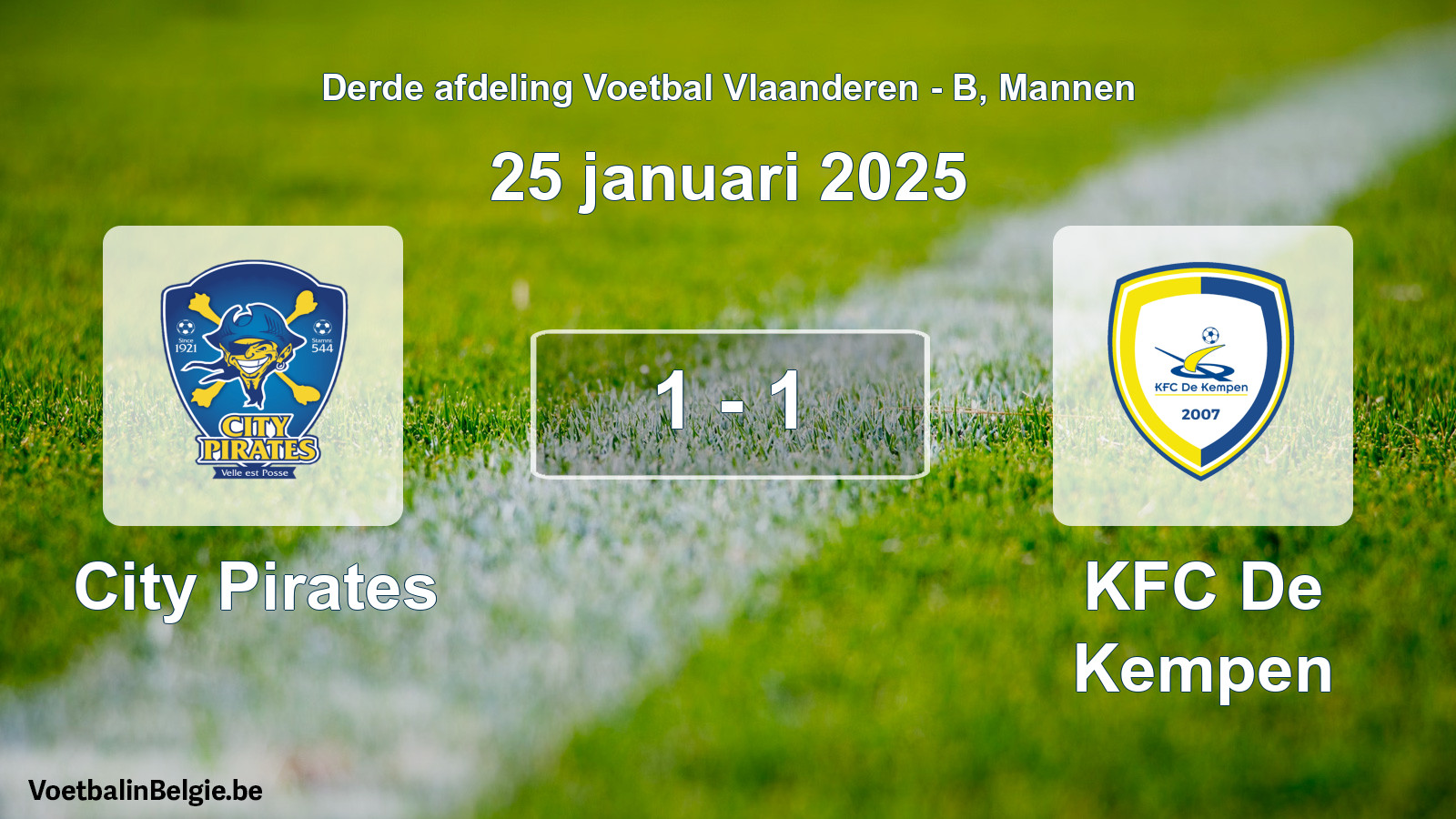 Gespeelde wedstrijd mannenvoetbal: City Pirates - KFC De Kempen 1 - 1 (25 januari 2025)