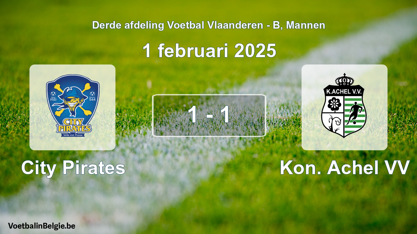 Gespeelde wedstrijd mannenvoetbal: City Pirates - Kon. Achel VV 1 - 1 (1 februari 2025)