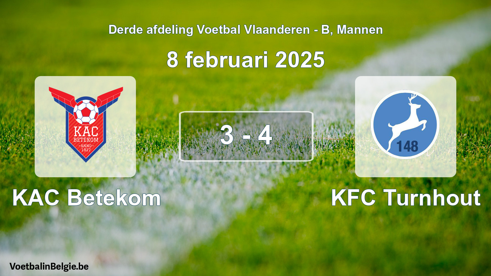 Gespeelde wedstrijd mannenvoetbal: KAC Betekom - KFC Turnhout 3 - 4 (8 februari 2025)