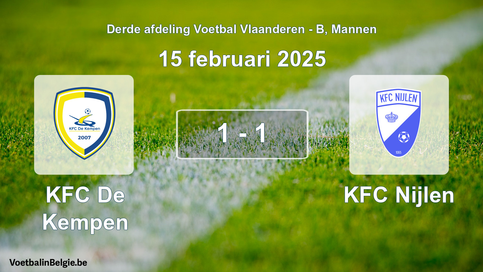 Gespeelde wedstrijd mannenvoetbal: KFC De Kempen - KFC Nijlen 1 - 1 (15 februari 2025)
