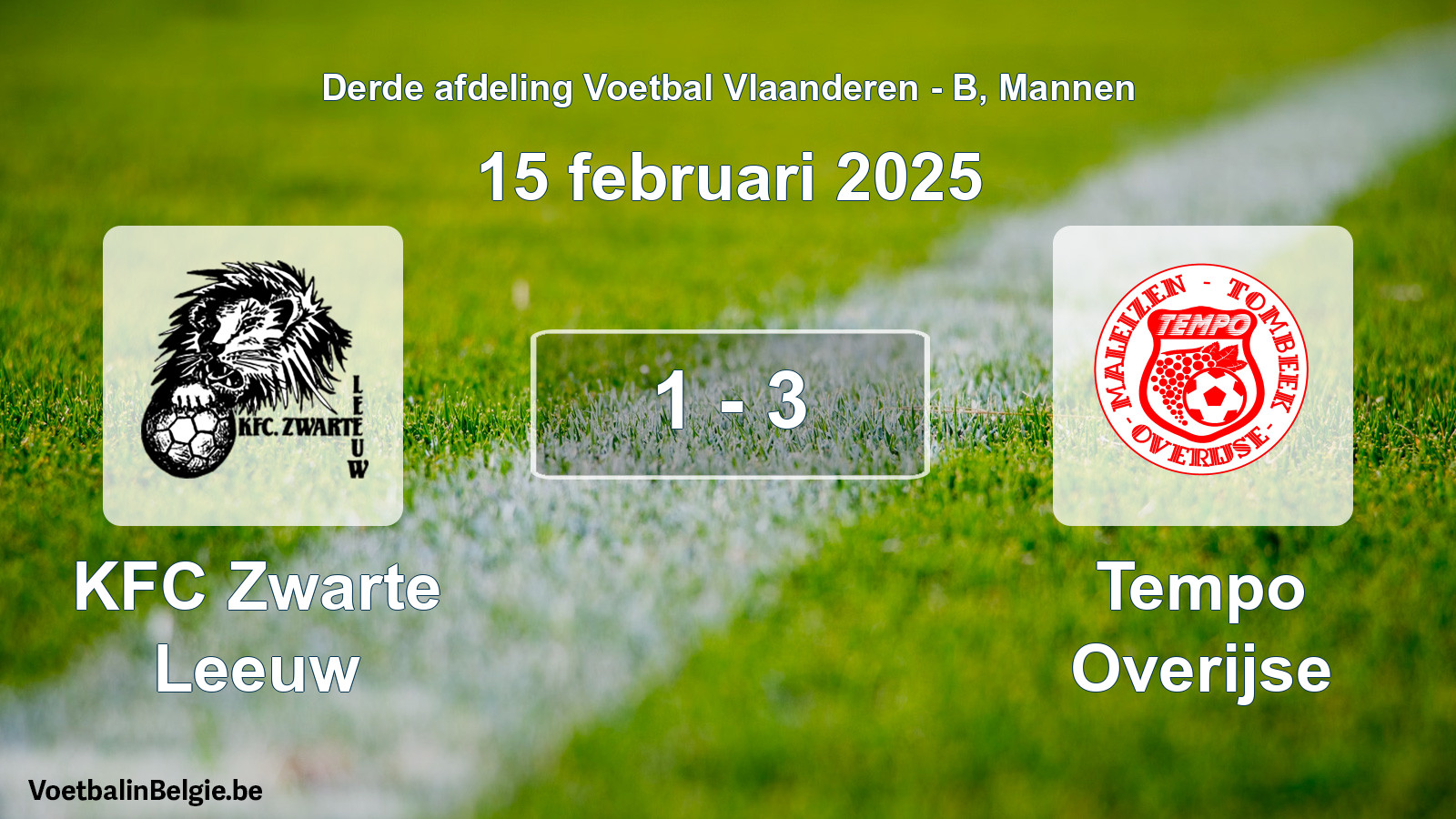 Gespeelde wedstrijd mannenvoetbal: KFC Zwarte Leeuw - Tempo Overijse 1 - 3 (15 februari 2025)