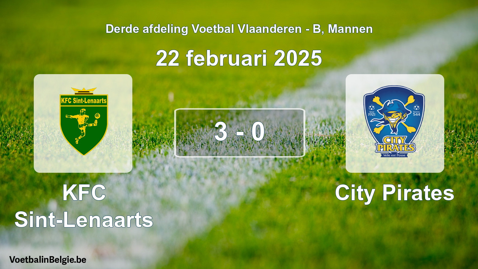 Gespeelde wedstrijd mannenvoetbal: KFC Sint-Lenaarts - City Pirates 3 - 0 (22 februari 2025)