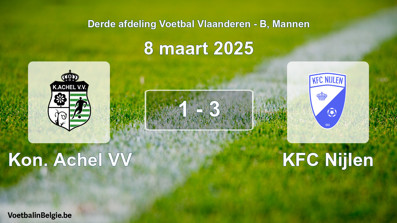 Gespeelde wedstrijd mannenvoetbal: Kon. Achel VV - KFC Nijlen 1 - 3 (8 maart 2025)