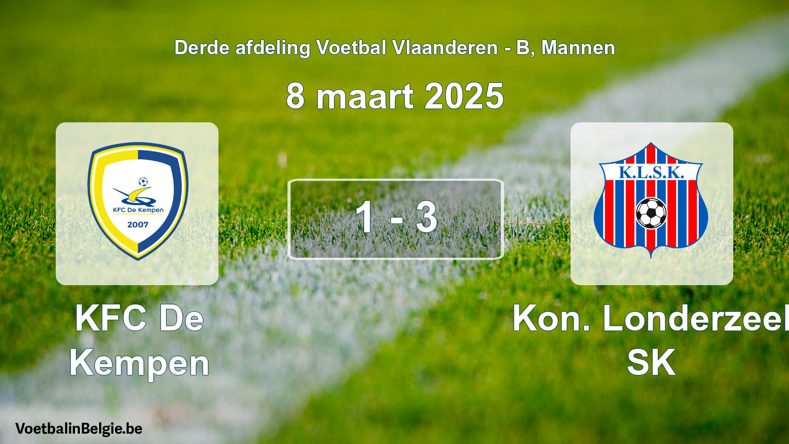 Gespeelde wedstrijd mannenvoetbal: KFC De Kempen - Kon. Londerzeel SK 1 - 3 (8 maart 2025)