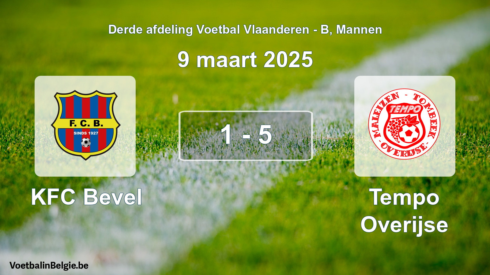 Gespeelde wedstrijd mannenvoetbal: KFC Bevel - Tempo Overijse 1 - 5 (9 maart 2025)