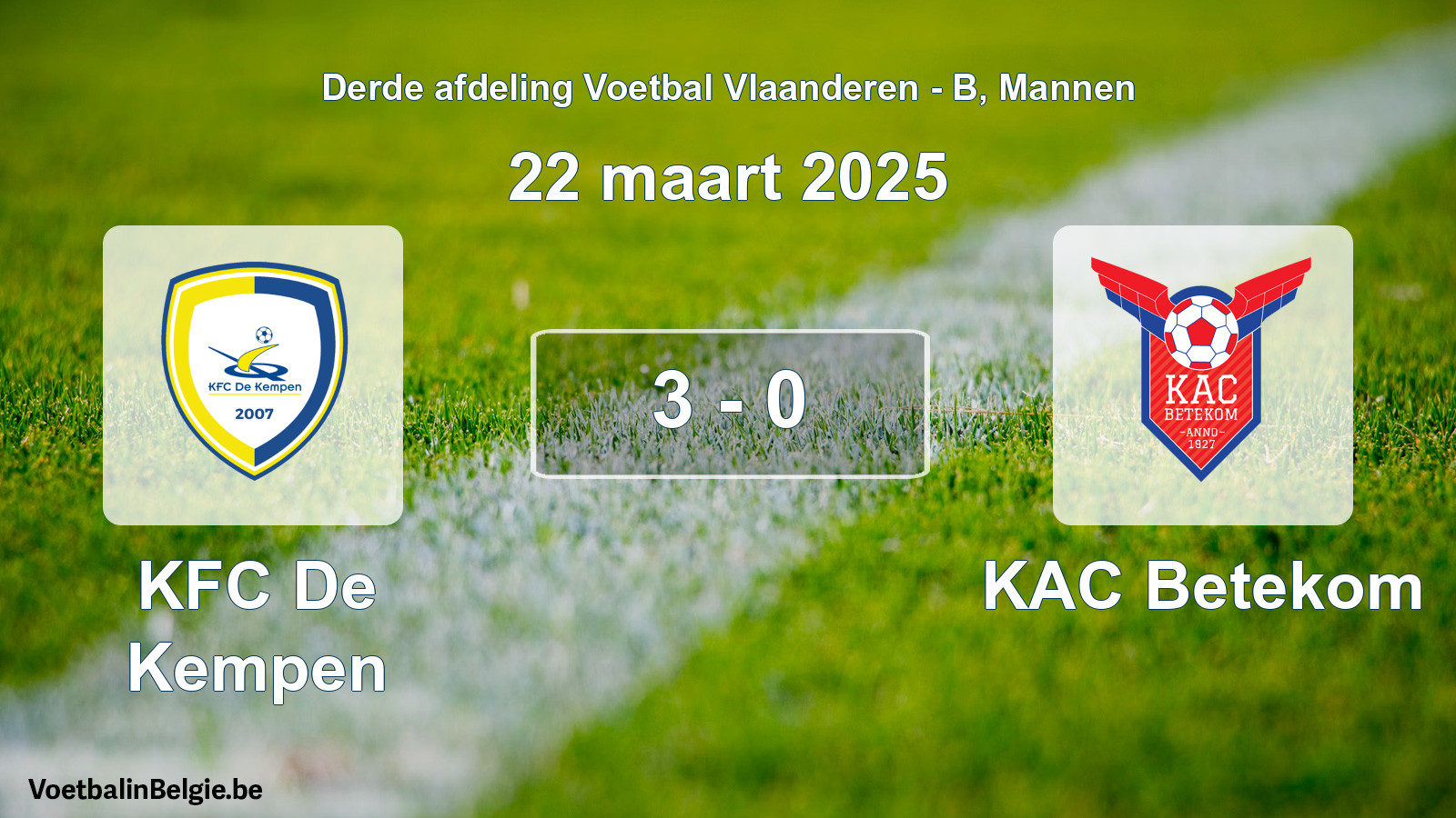 Gespeelde wedstrijd mannenvoetbal: KFC De Kempen - KAC Betekom 3 - 0 (22 maart 2025)