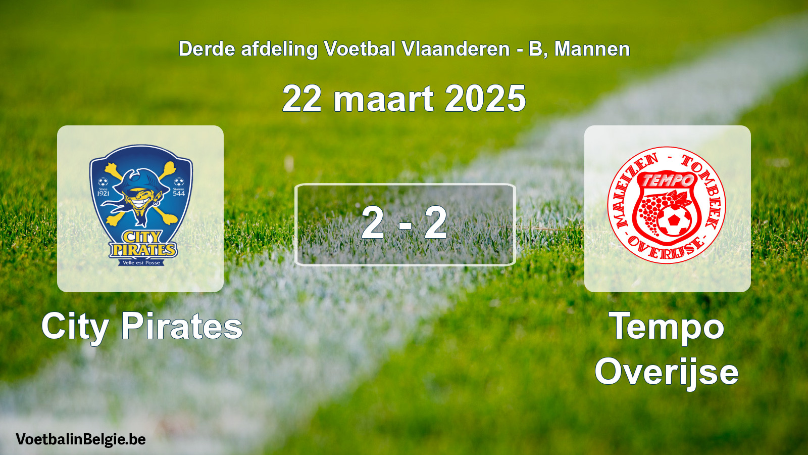 Gespeelde wedstrijd mannenvoetbal: City Pirates - Tempo Overijse 2 - 2 (22 maart 2025)