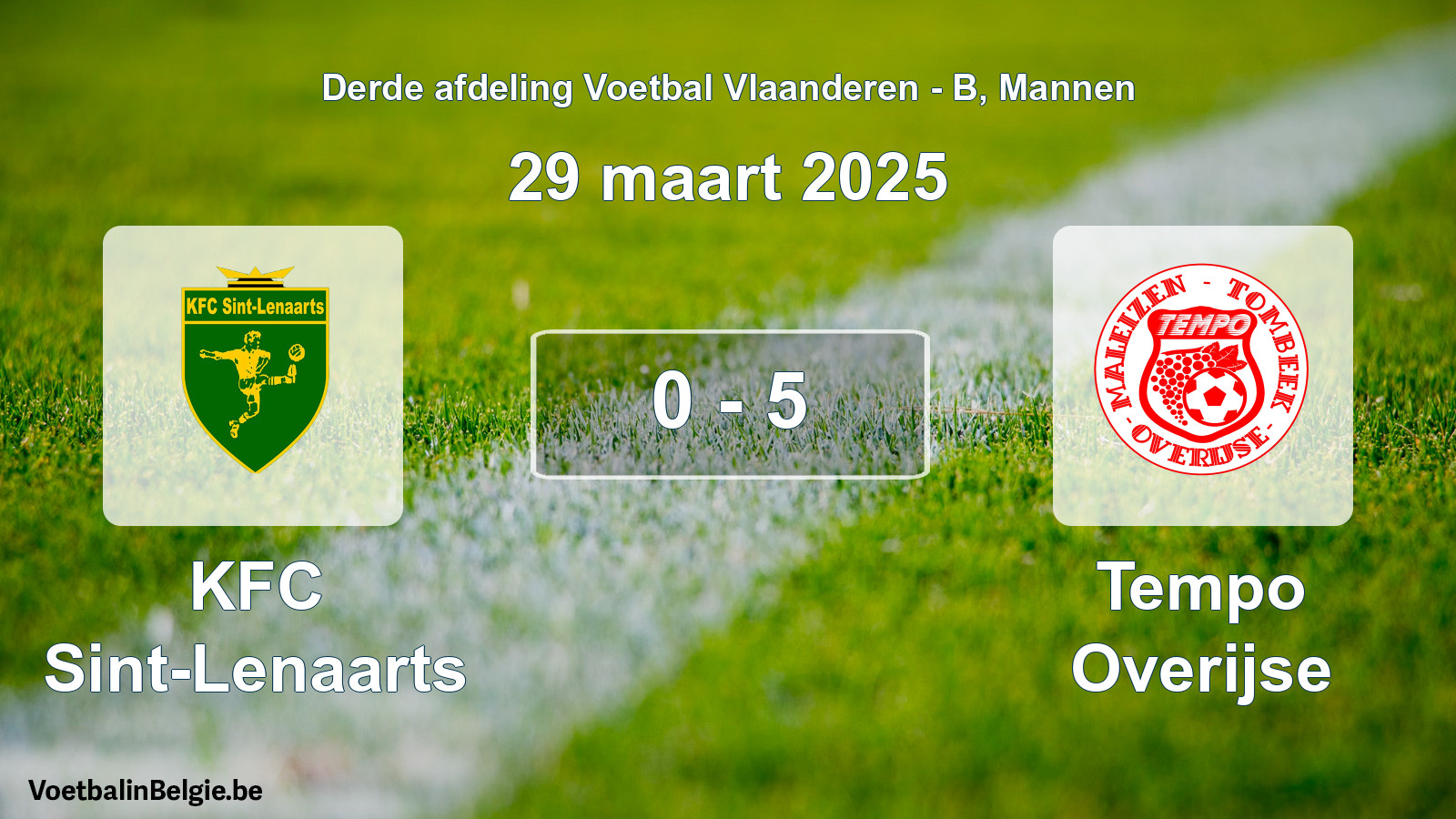 Gespeelde wedstrijd mannenvoetbal: KFC Sint-Lenaarts - Tempo Overijse 0 - 5 (29 maart 2025)
