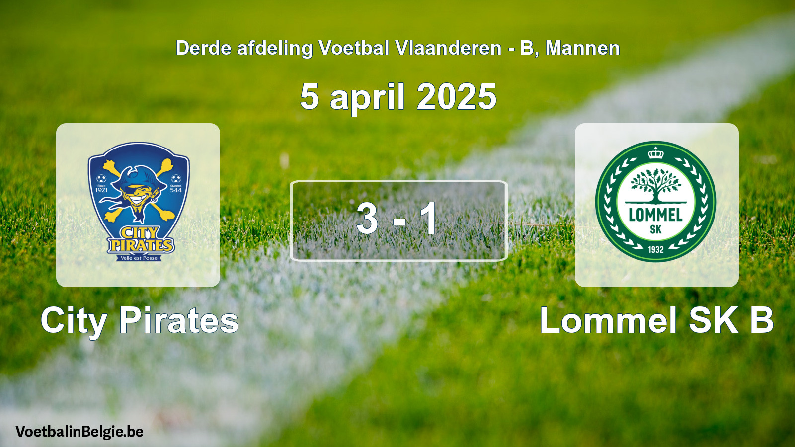 Gespeelde wedstrijd mannenvoetbal: City Pirates - Lommel SK B 3 - 1 (5 april 2025)