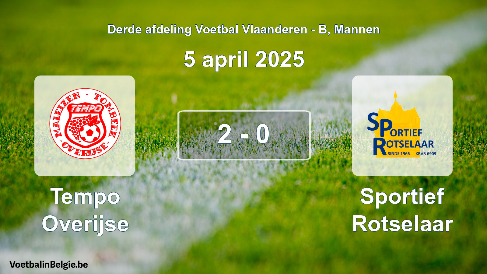 Gespeelde wedstrijd mannenvoetbal: Tempo Overijse - Sportief Rotselaar 2 - 0 (5 april 2025)