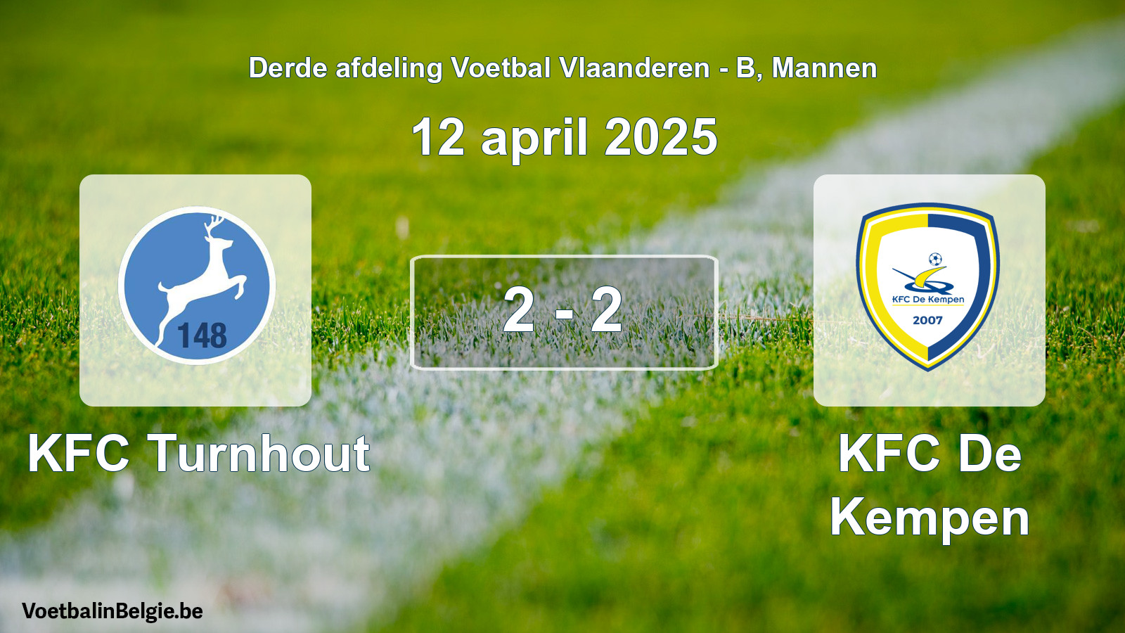 Gespeelde wedstrijd mannenvoetbal: KFC Turnhout - KFC De Kempen 2 - 2 (12 april 2025)