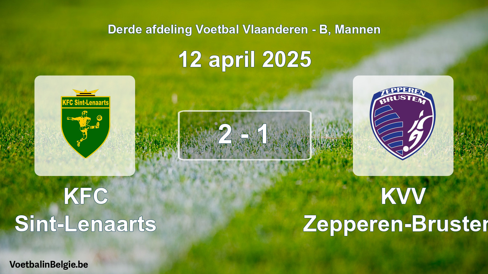 Gespeelde wedstrijd mannenvoetbal: KFC Sint-Lenaarts - KVV Zepperen-Brustem 2 - 1 (12 april 2025)