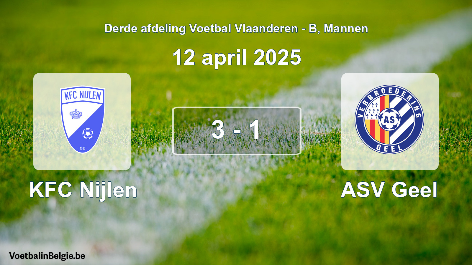 Gespeelde wedstrijd mannenvoetbal: KFC Nijlen - ASV Geel 3 - 1 (12 april 2025)