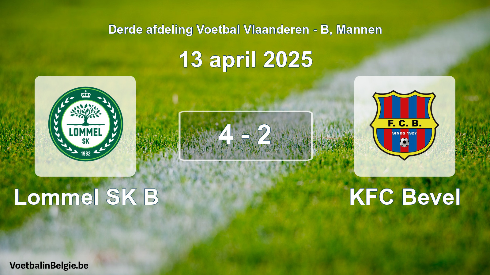 Gespeelde wedstrijd mannenvoetbal: Lommel SK B - KFC Bevel 4 - 2 (13 april 2025)