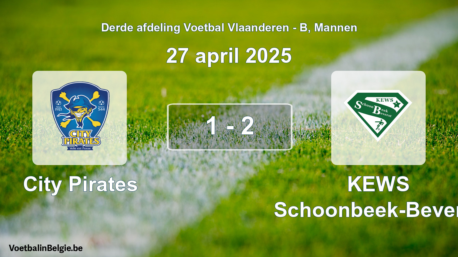 Gespeelde wedstrijd mannenvoetbal: City Pirates - KEWS Schoonbeek-Beverst 1 - 2 (27 april 2025)