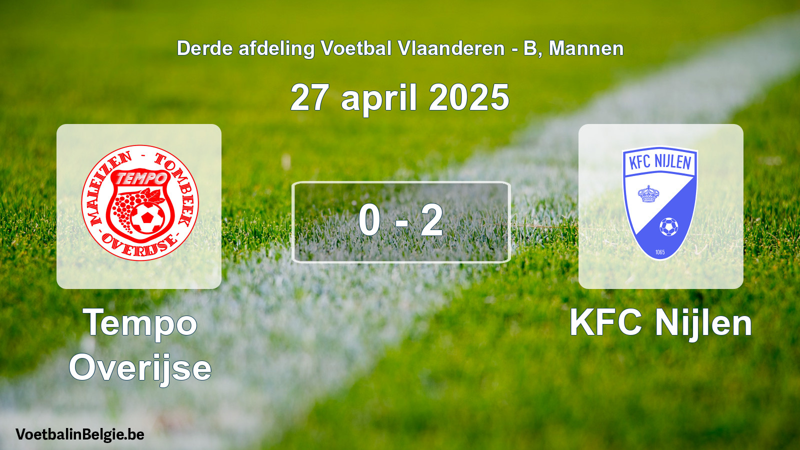 Gespeelde wedstrijd mannenvoetbal: Tempo Overijse - KFC Nijlen 0 - 2 (27 april 2025)