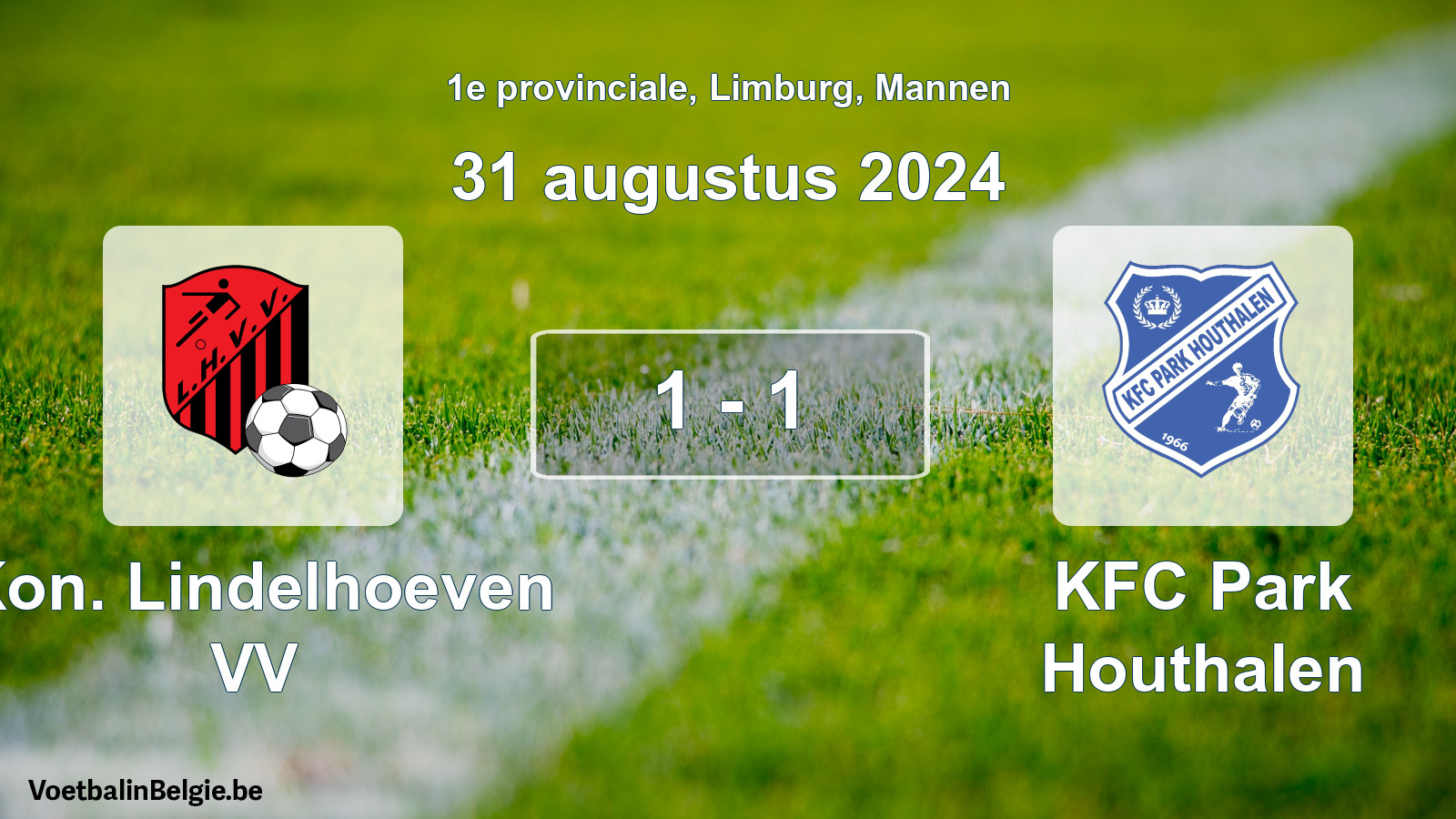 Gespeelde wedstrijd mannenvoetbal: Kon. Lindelhoeven VV - KFC Park Houthalen 1 - 1 (31 augustus 2024)