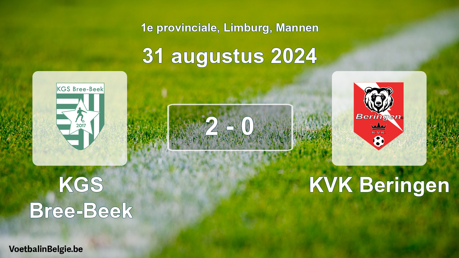 Gespeelde wedstrijd mannenvoetbal: KGS Bree-Beek - KVK Beringen 2 - 0 (31 augustus 2024)
