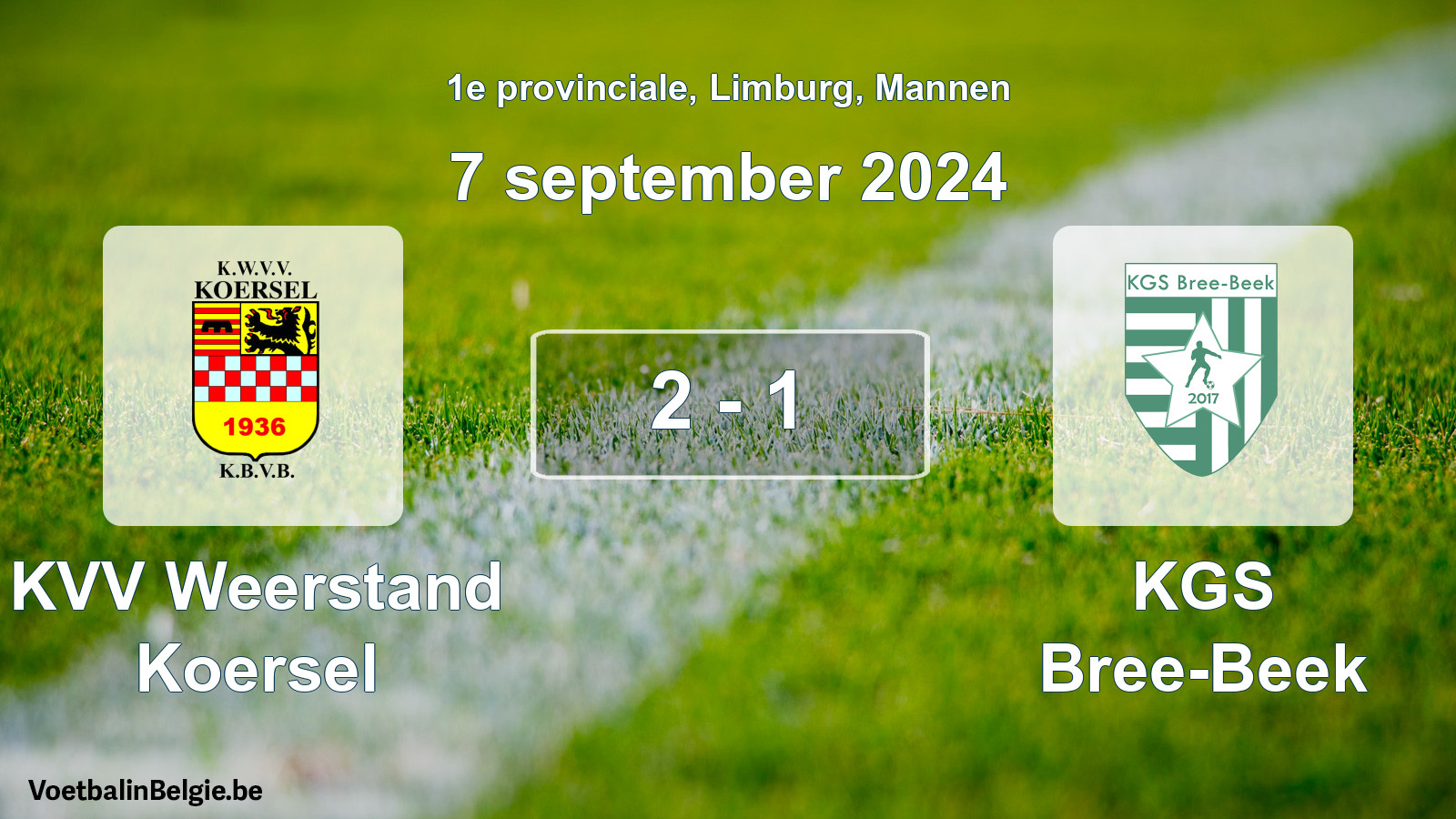 Gespeelde wedstrijd mannenvoetbal: KVV Weerstand Koersel - KGS Bree-Beek 2 - 1 (7 september 2024)