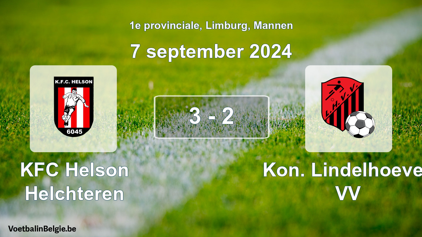 Gespeelde wedstrijd mannenvoetbal: KFC Helson Helchteren - Kon. Lindelhoeven VV 3 - 2 (7 september 2024)
