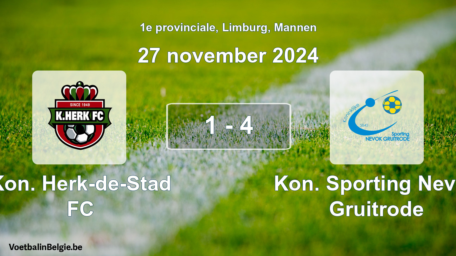 Gespeelde wedstrijd mannenvoetbal: Kon. Herk-de-Stad FC - Kon. Sporting Nevok Gruitrode 1 - 4 (27 november 2024)