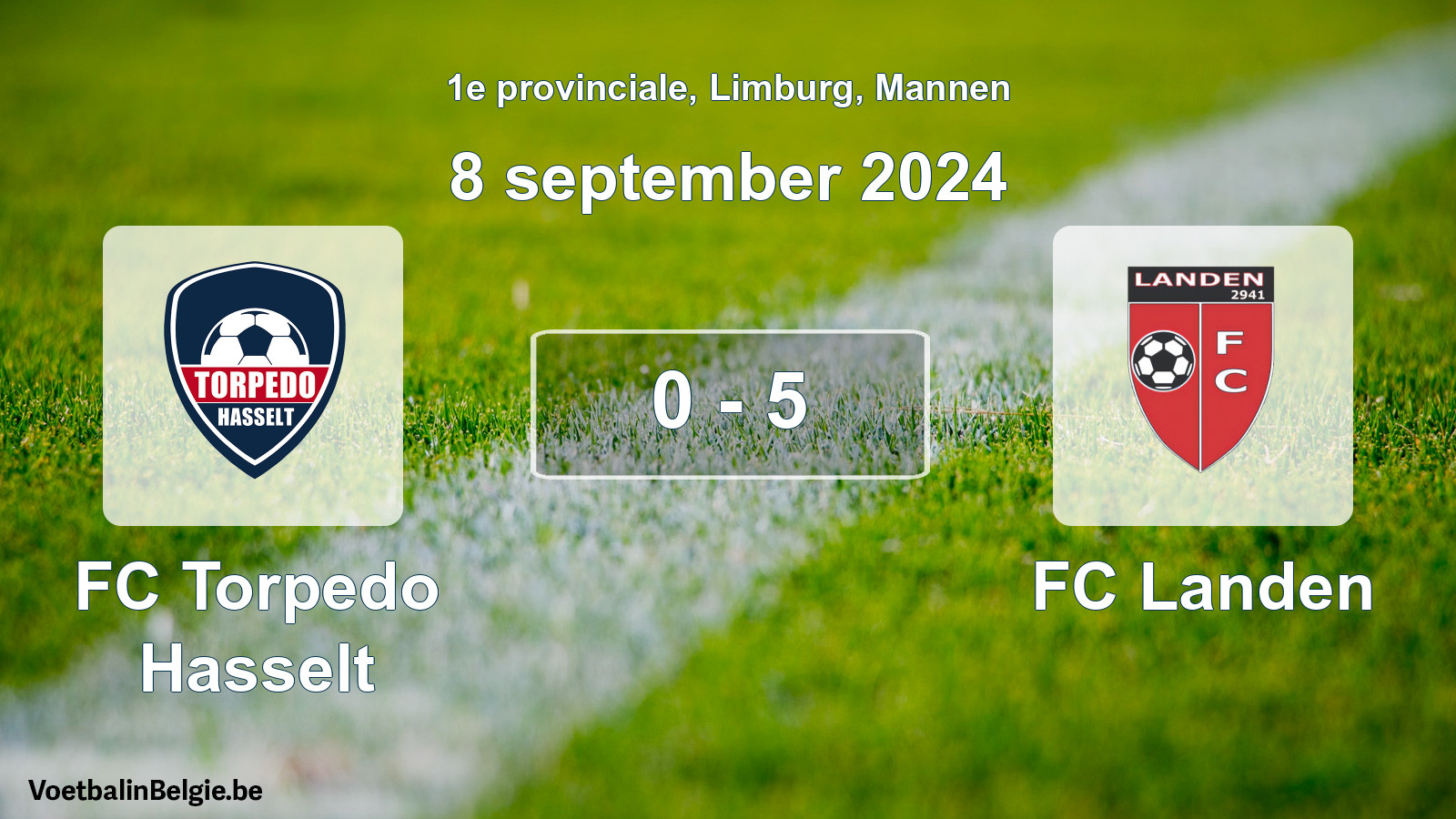 Gespeelde wedstrijd mannenvoetbal: FC Torpedo Hasselt - FC Landen 0 - 5 (8 september 2024)