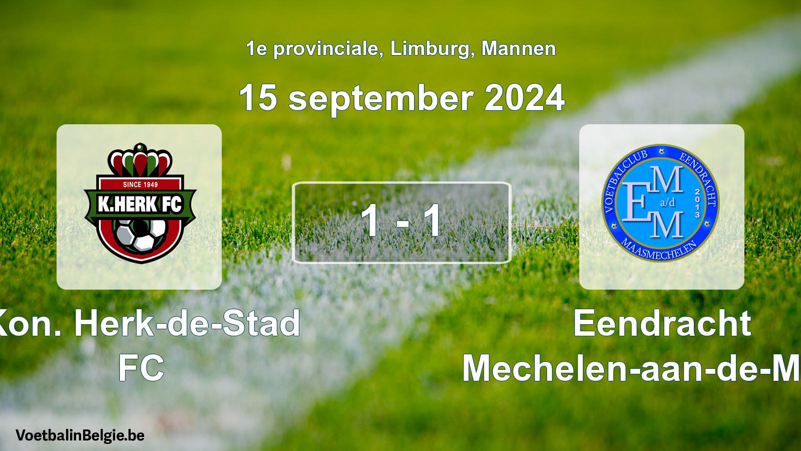 Gespeelde wedstrijd mannenvoetbal: Kon. Herk-de-Stad FC - Eendracht Mechelen-aan-de-Maas 1 - 1 (15 september 2024)