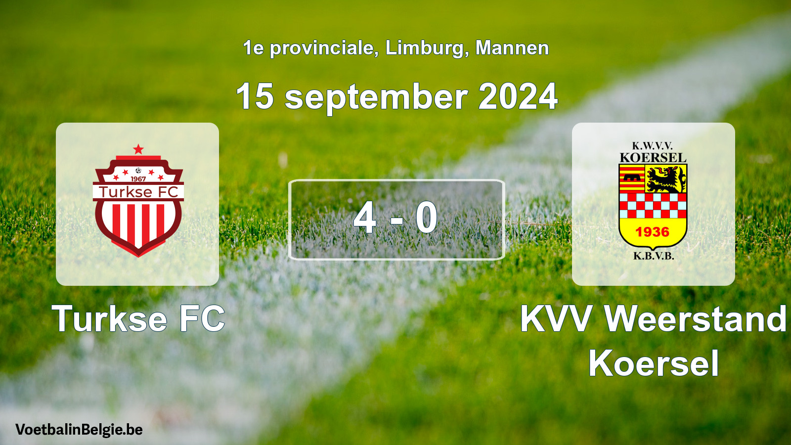 Gespeelde wedstrijd mannenvoetbal: Turkse FC - KVV Weerstand Koersel 4 - 0 (15 september 2024)