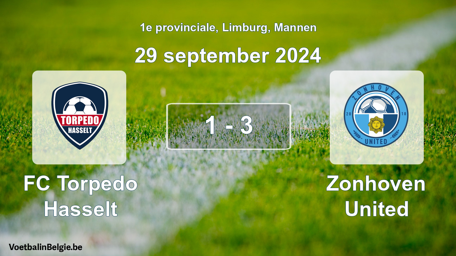 Gespeelde wedstrijd mannenvoetbal: FC Torpedo Hasselt - Zonhoven United 1 - 3 (29 september 2024)