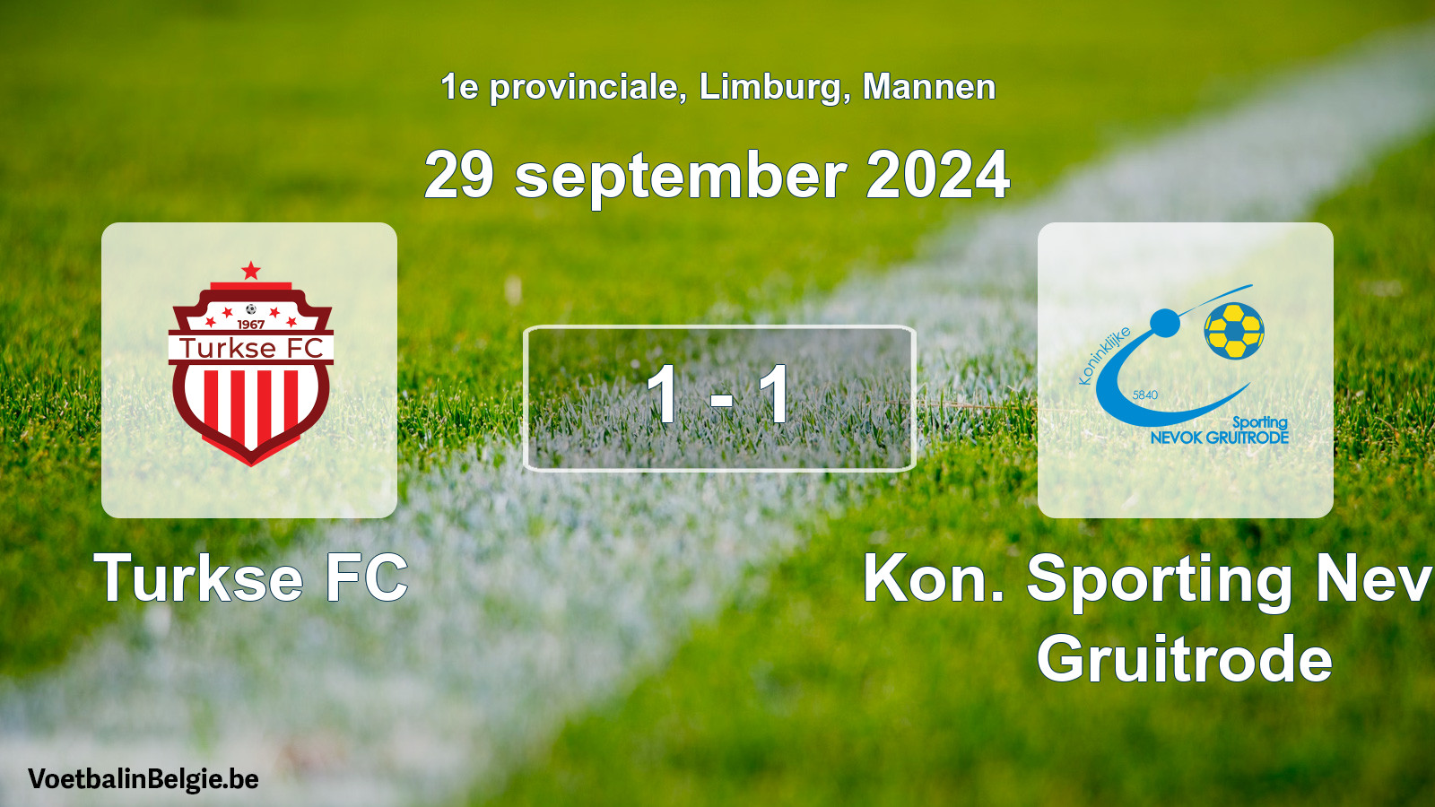 Gespeelde wedstrijd mannenvoetbal: Turkse FC - Kon. Sporting Nevok Gruitrode 1 - 1 (29 september 2024)