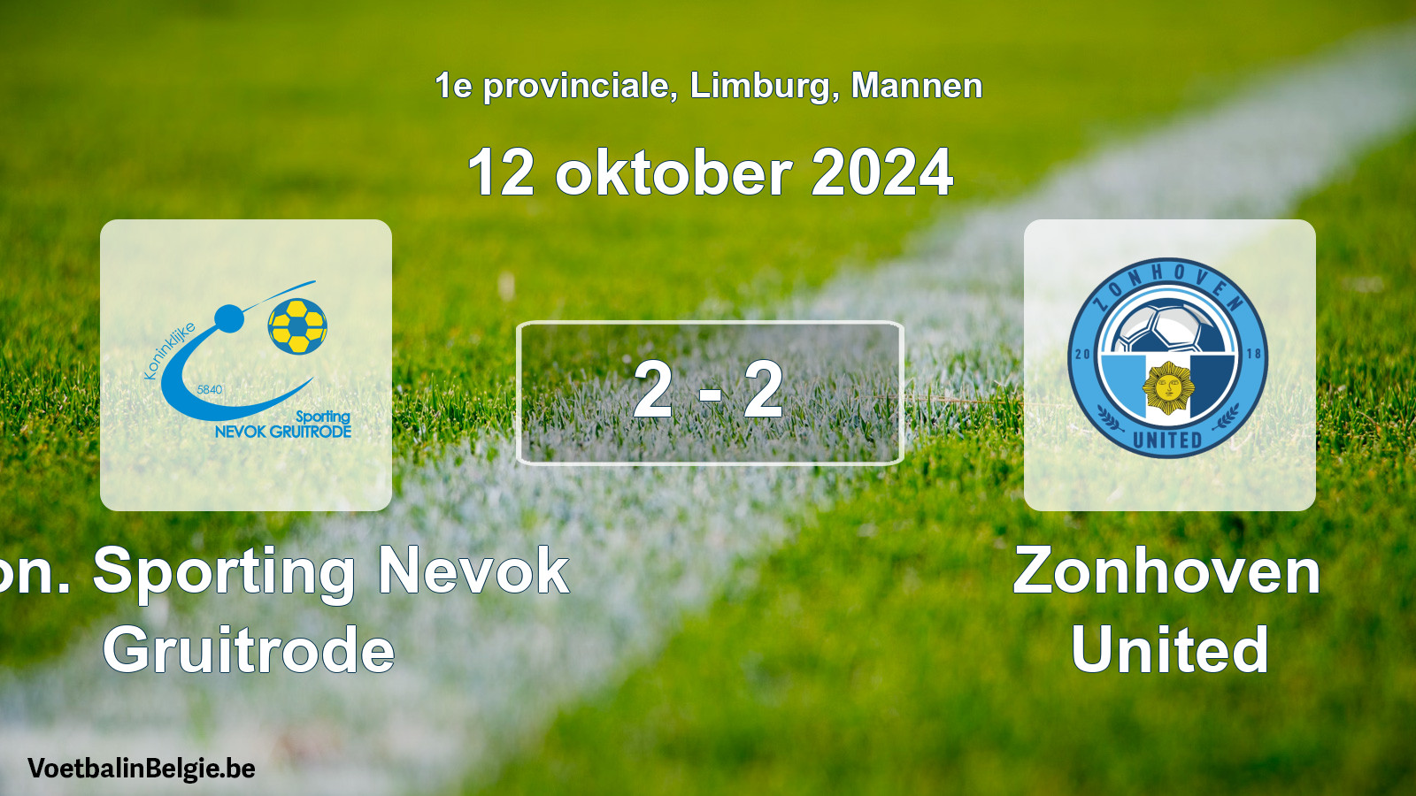 Gespeelde wedstrijd mannenvoetbal: Kon. Sporting Nevok Gruitrode - Zonhoven United 2 - 2 (12 oktober 2024)