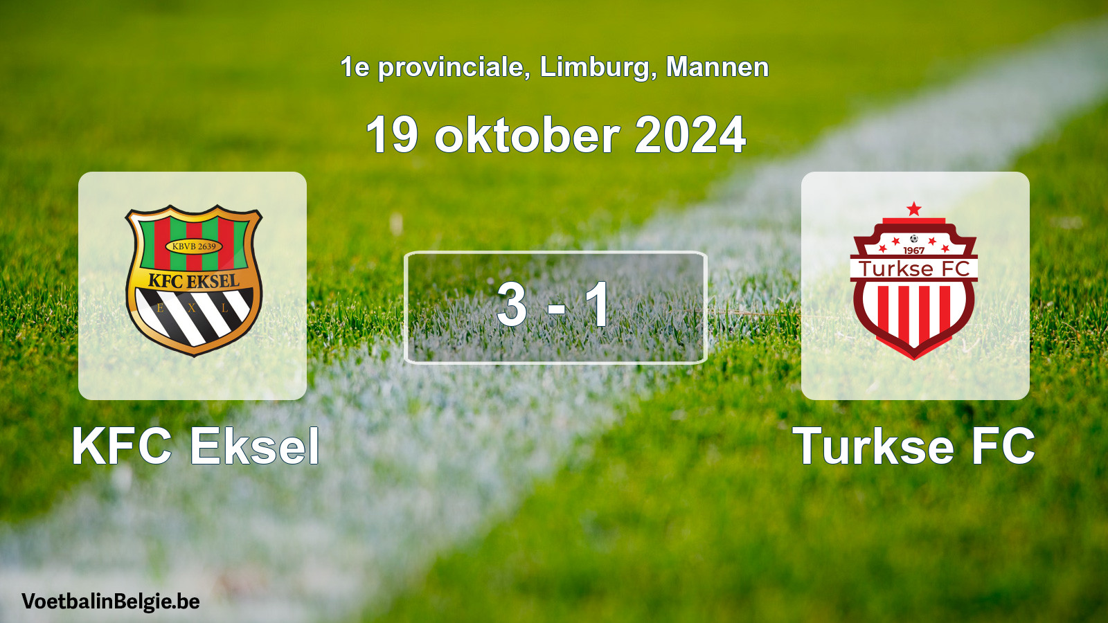 Gespeelde wedstrijd mannenvoetbal: KFC Eksel - Turkse FC 3 - 1 (19 oktober 2024)